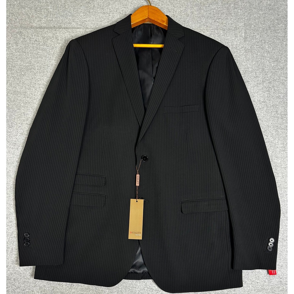 NWT Nicoletti Couture Florence Blazer 46L Black Pinstripe Slim Fit
